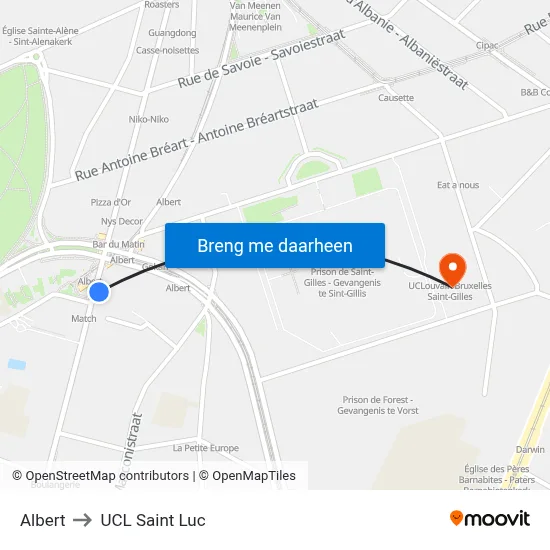 Albert to UCL Saint Luc map