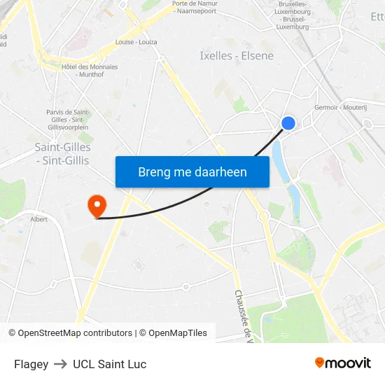 Flagey to UCL Saint Luc map