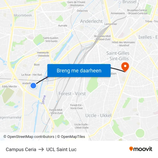 Campus Ceria to UCL Saint Luc map