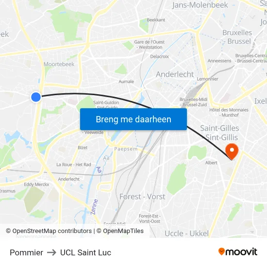 Pommier to UCL Saint Luc map