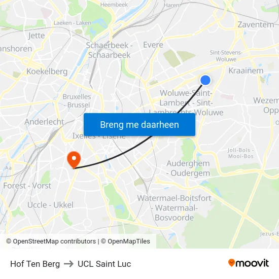 Hof Ten Berg to UCL Saint Luc map