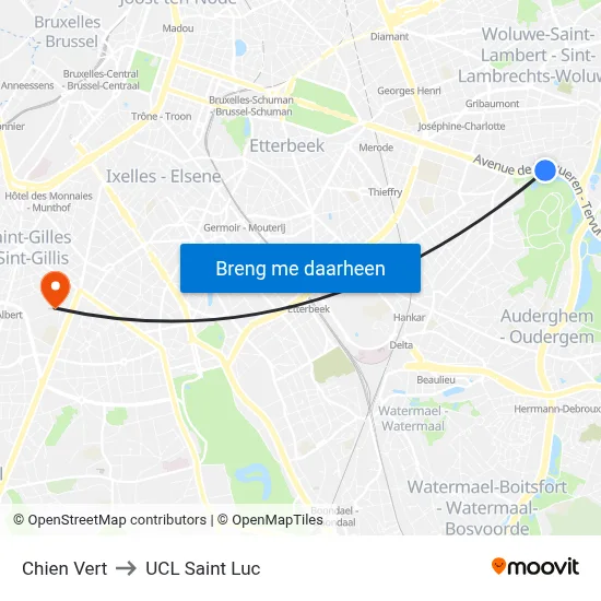 Chien Vert to UCL Saint Luc map