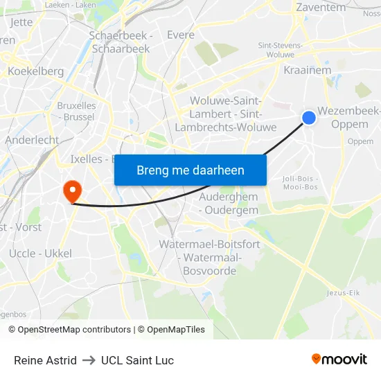 Reine Astrid to UCL Saint Luc map
