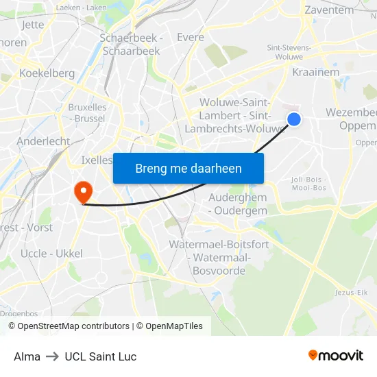 Alma to UCL Saint Luc map