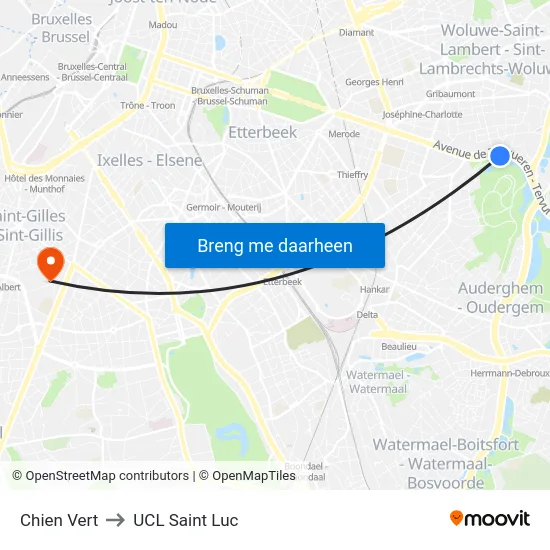 Chien Vert to UCL Saint Luc map