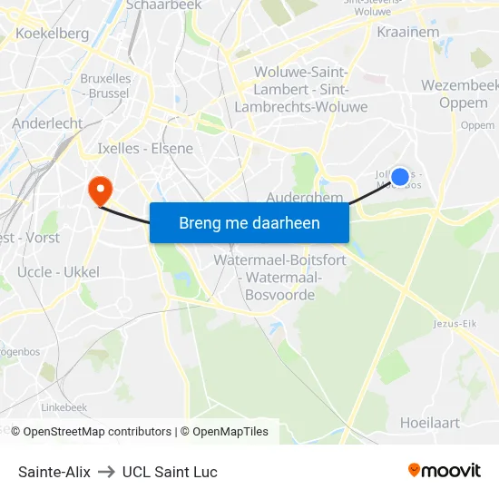 Sainte-Alix to UCL Saint Luc map