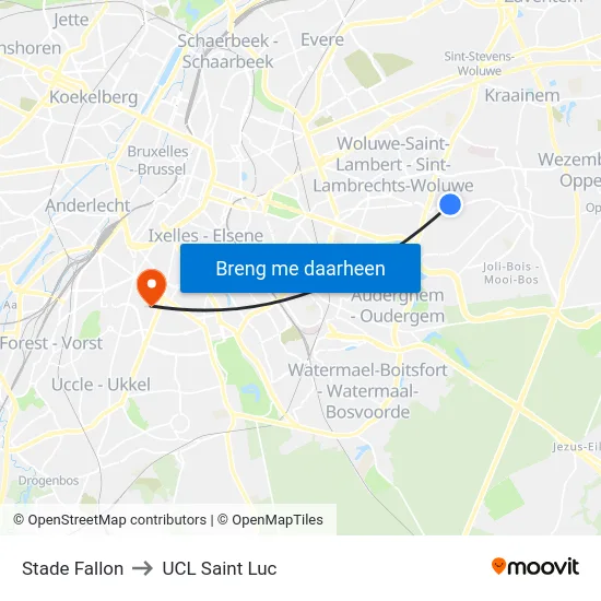 Stade Fallon to UCL Saint Luc map