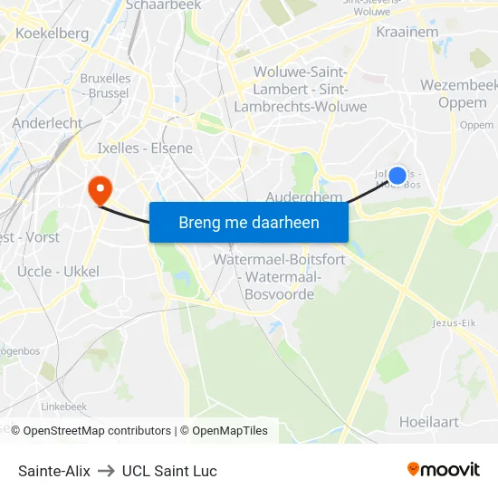 Sainte-Alix to UCL Saint Luc map