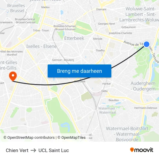 Chien Vert to UCL Saint Luc map