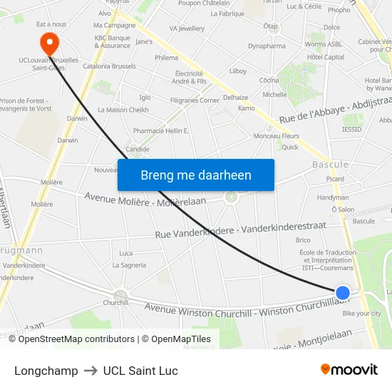 Longchamp to UCL Saint Luc map