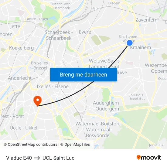 Viaduc E40 to UCL Saint Luc map