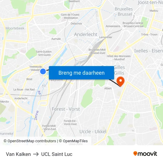 Van Kalken to UCL Saint Luc map