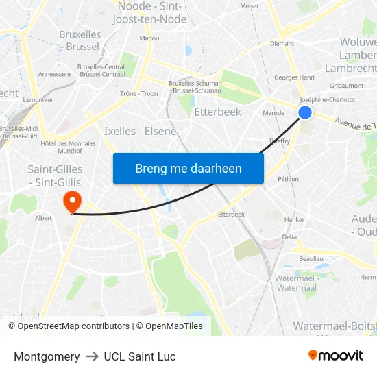 Montgomery to UCL Saint Luc map