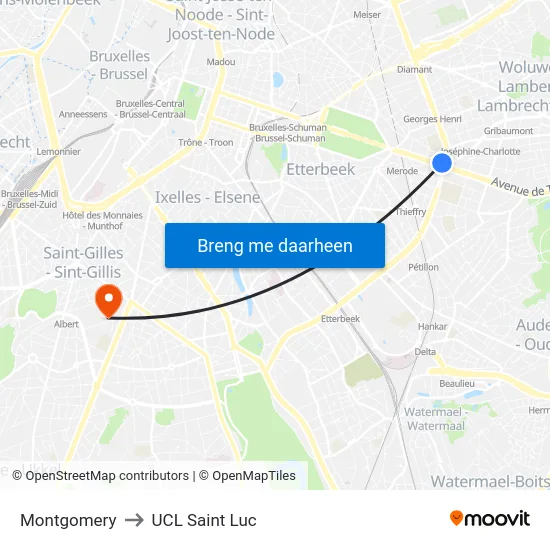 Montgomery to UCL Saint Luc map