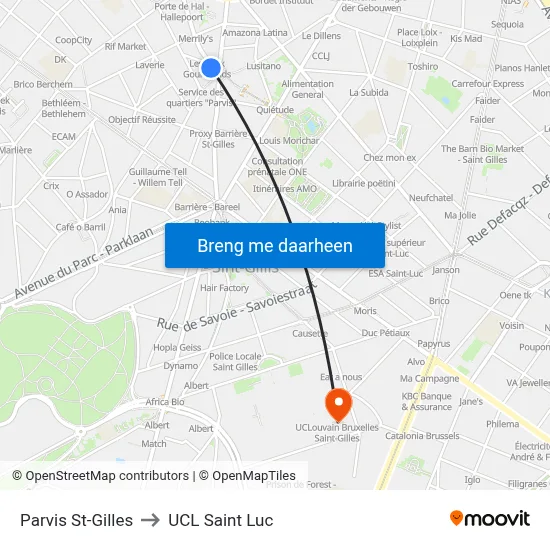 Parvis St-Gilles to UCL Saint Luc map