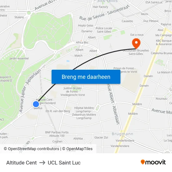 Altitude Cent to UCL Saint Luc map