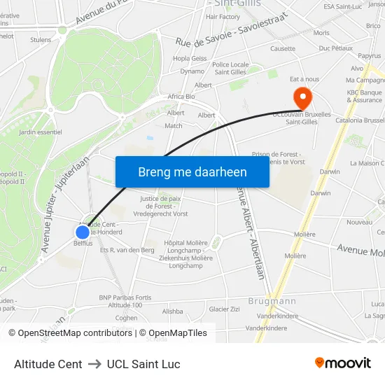 Altitude Cent to UCL Saint Luc map