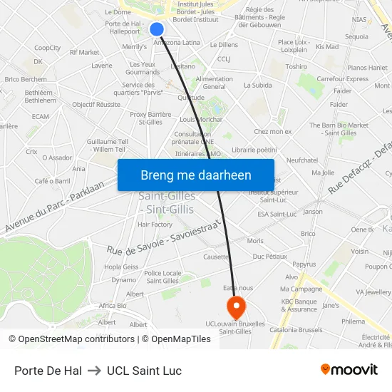 Porte De Hal to UCL Saint Luc map