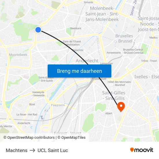 Machtens to UCL Saint Luc map