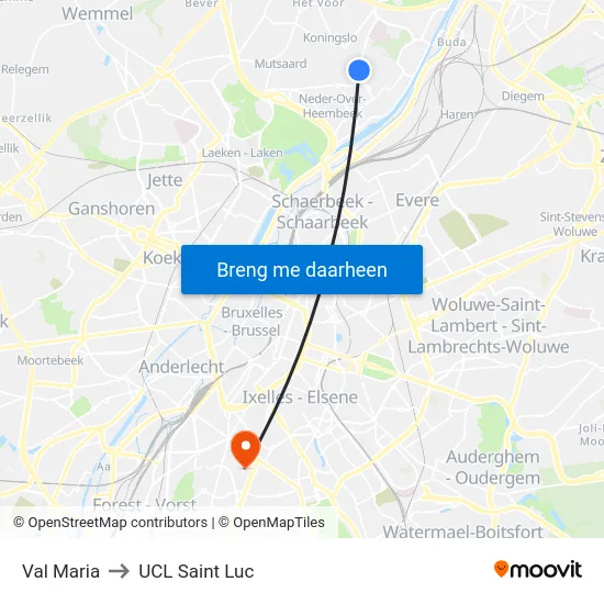 Val Maria to UCL Saint Luc map