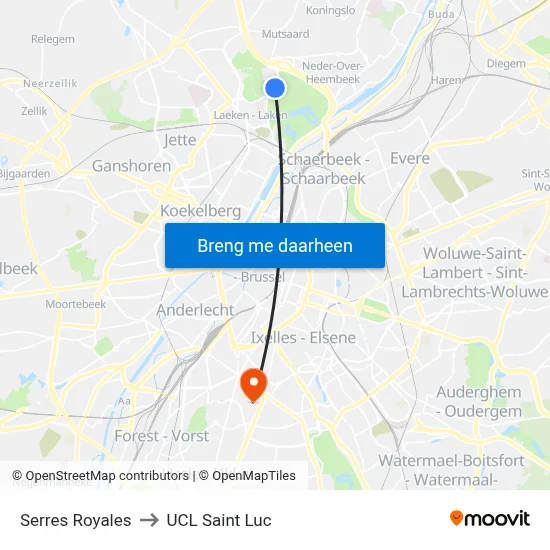 Serres Royales to UCL Saint Luc map