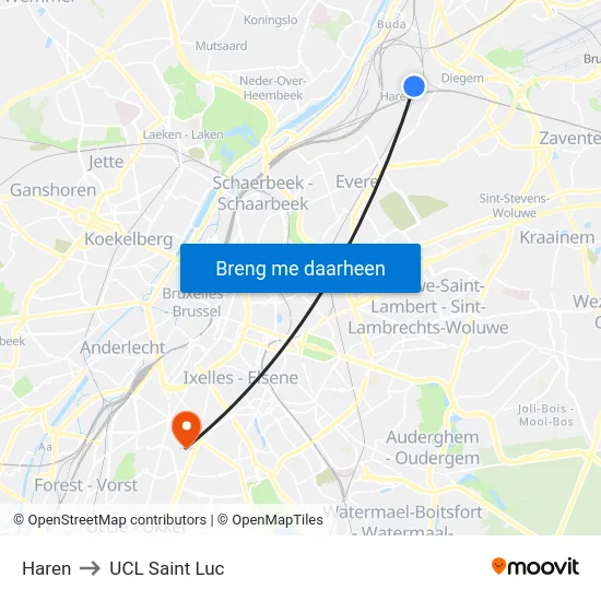 Haren to UCL Saint Luc map