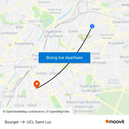 Bourget to UCL Saint Luc map