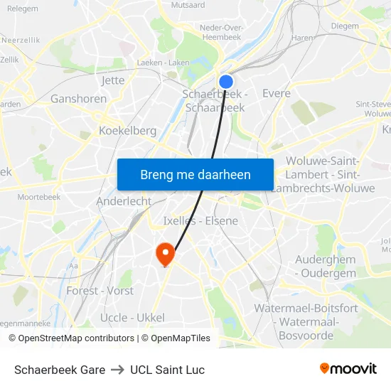 Schaerbeek Gare to UCL Saint Luc map