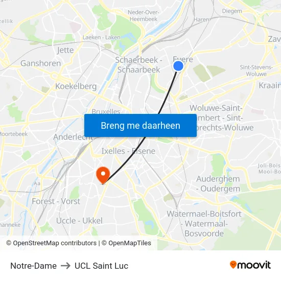 Notre-Dame to UCL Saint Luc map
