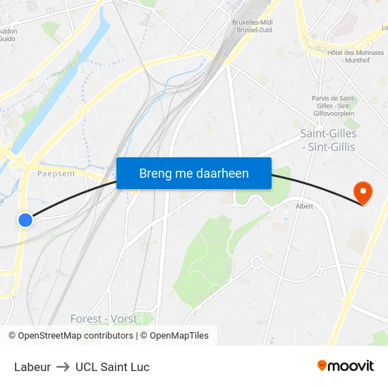 Labeur to UCL Saint Luc map