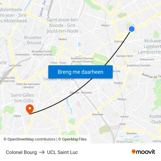 Colonel Bourg to UCL Saint Luc map