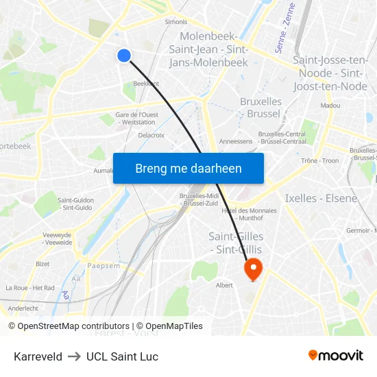 Karreveld to UCL Saint Luc map