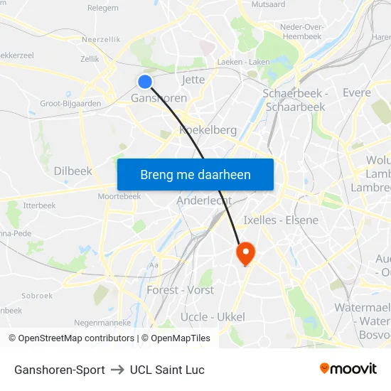 Ganshoren-Sport to UCL Saint Luc map