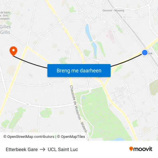 Etterbeek Gare to UCL Saint Luc map