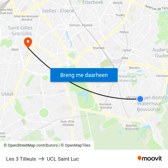 Les 3 Tilleuls to UCL Saint Luc map