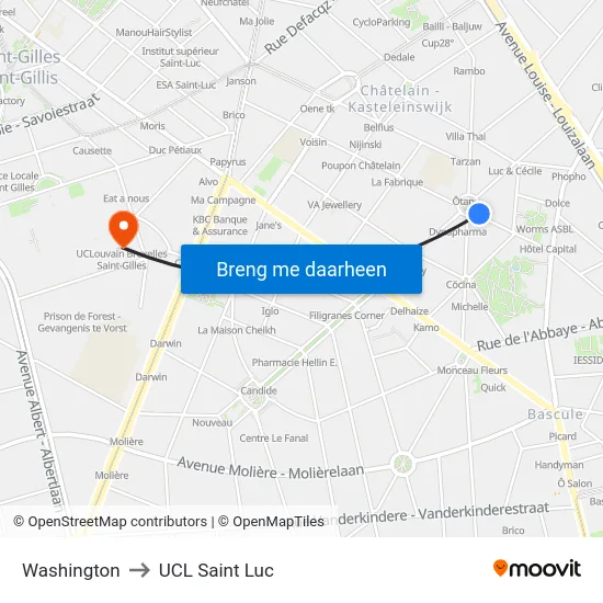 Washington to UCL Saint Luc map