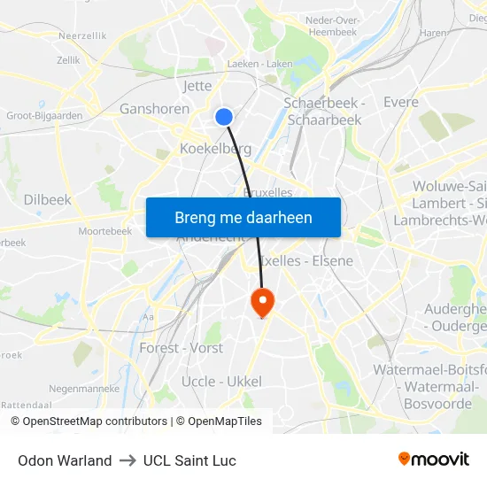 Odon Warland to UCL Saint Luc map