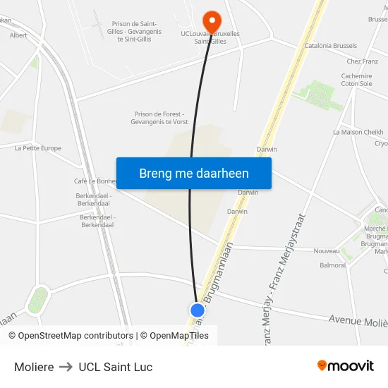 Moliere to UCL Saint Luc map