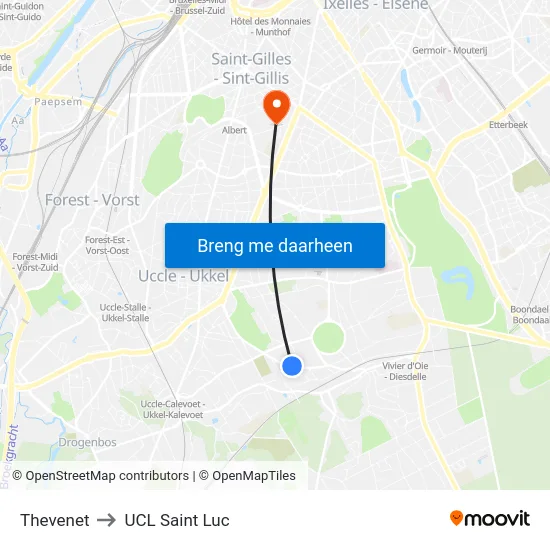 Thevenet to UCL Saint Luc map