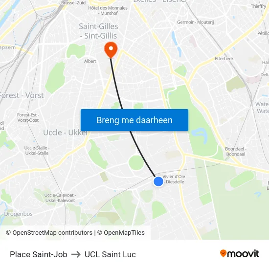 Place Saint-Job to UCL Saint Luc map