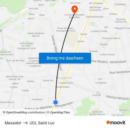Messidor to UCL Saint Luc map
