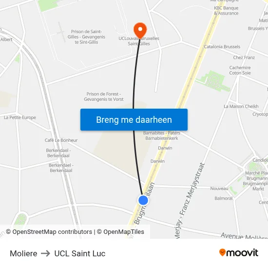 Moliere to UCL Saint Luc map