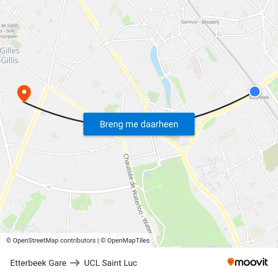 Etterbeek Gare to UCL Saint Luc map