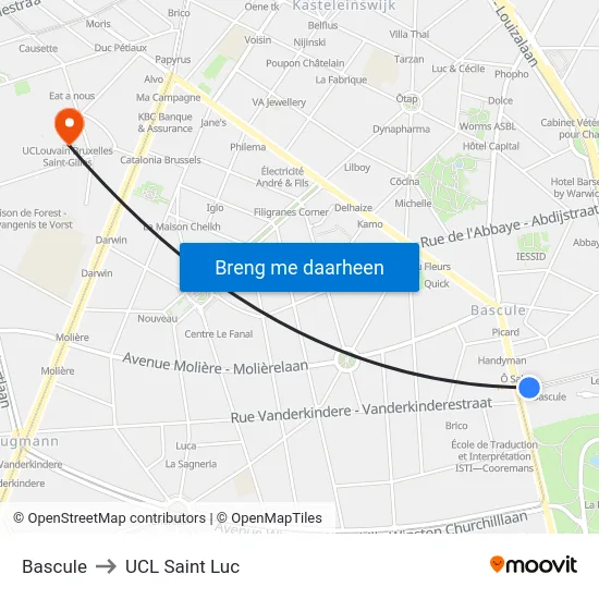 Bascule to UCL Saint Luc map