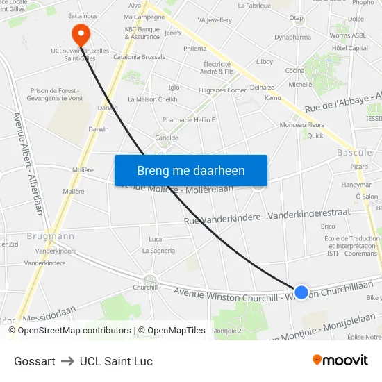 Gossart to UCL Saint Luc map