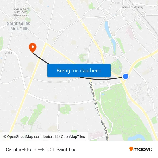 Cambre-Etoile to UCL Saint Luc map