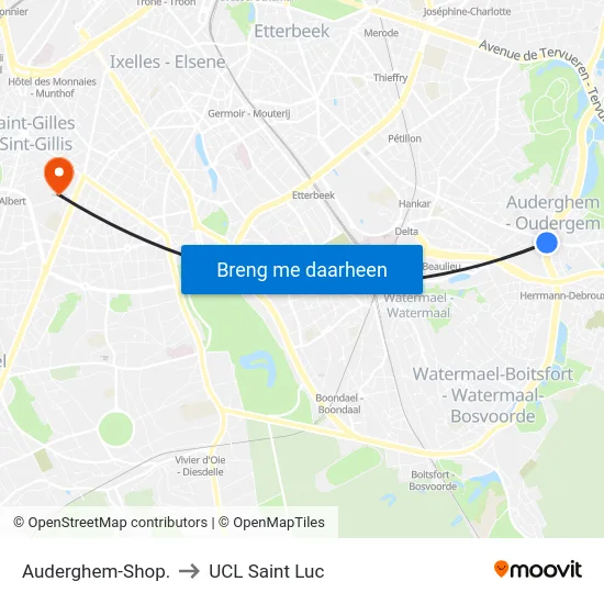 Auderghem-Shop. to UCL Saint Luc map