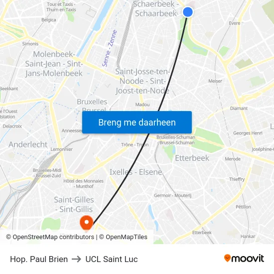 Hop. Paul Brien to UCL Saint Luc map