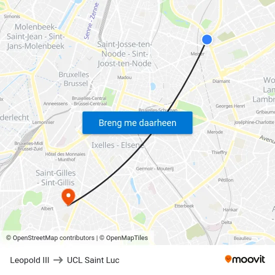 Leopold III to UCL Saint Luc map