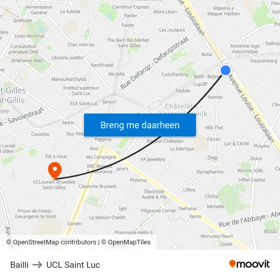 Bailli to UCL Saint Luc map